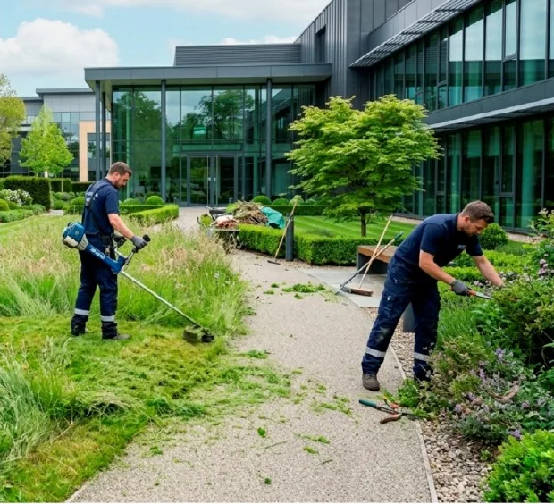 Equipe realizando manutenção de área verde
